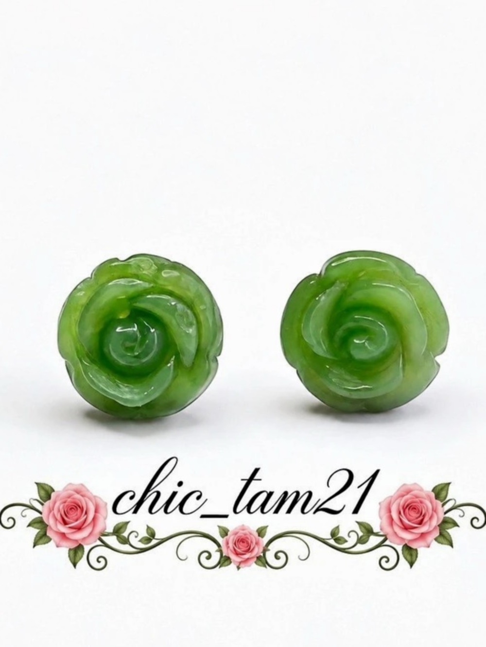 Jade Rose Stud Earrings